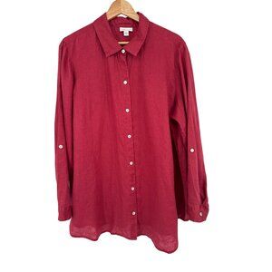 Love Linen Womens Red tunic Shirt size XL 100% Linen roll tab sleeves lagenlook